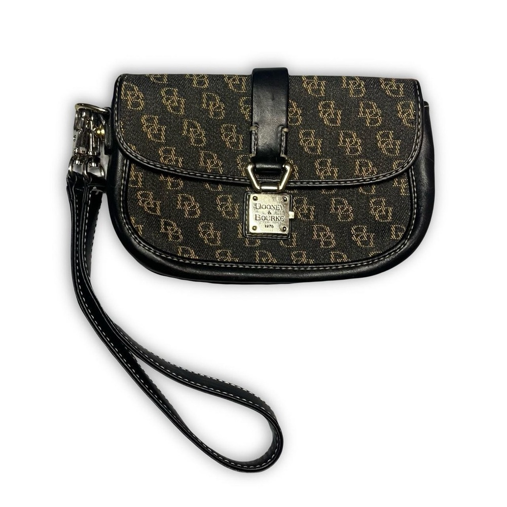 Y2K black and brown Dooney & Bourke signature anniversary wristlet